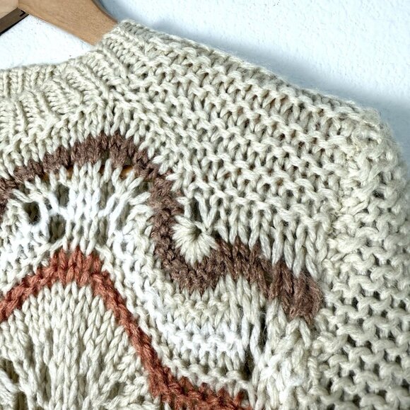 Vintage 80s Sweater Womens Small Classic Knit Fisherman Fall Winter Rustic Boho - Picture 2 of 6